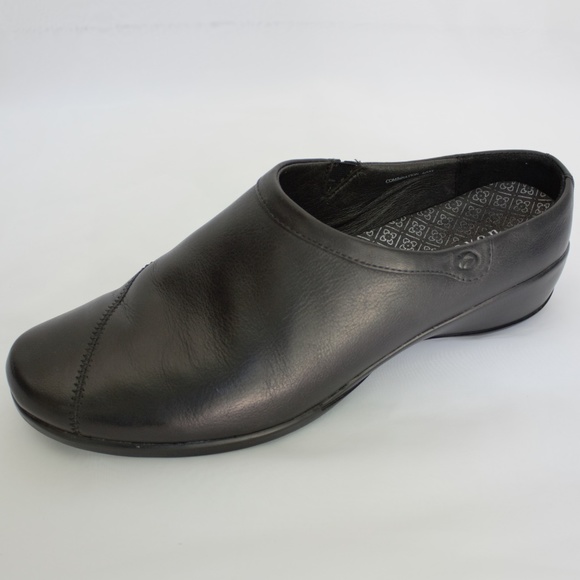 Aravon Women Sz 9.5 Black Leather Slip-On Mules - Picture 1 of 8